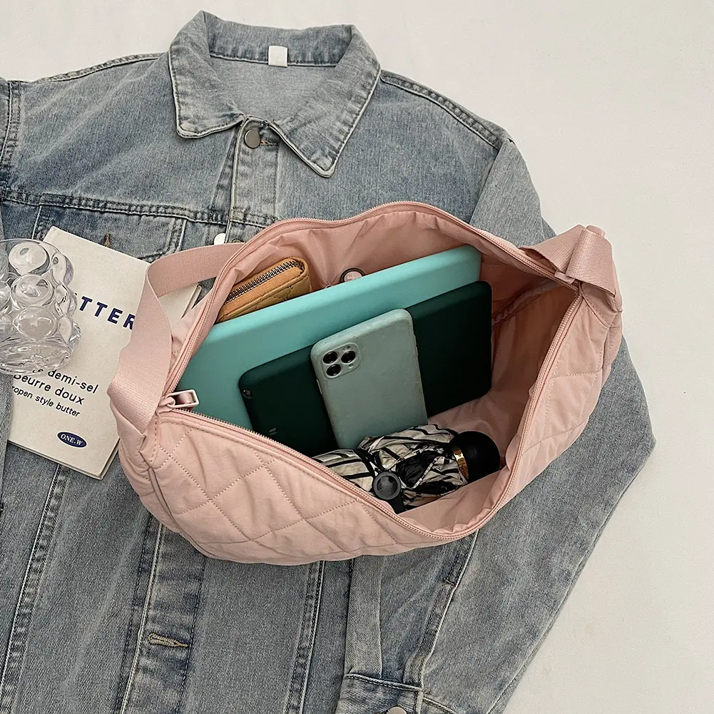 Women Quilted Puffer Shoulder Bag Diamond Lattice Puffy Crossbody Bag Large Capacity Fashion Quilted Sling Bag Ladies Daily Bag