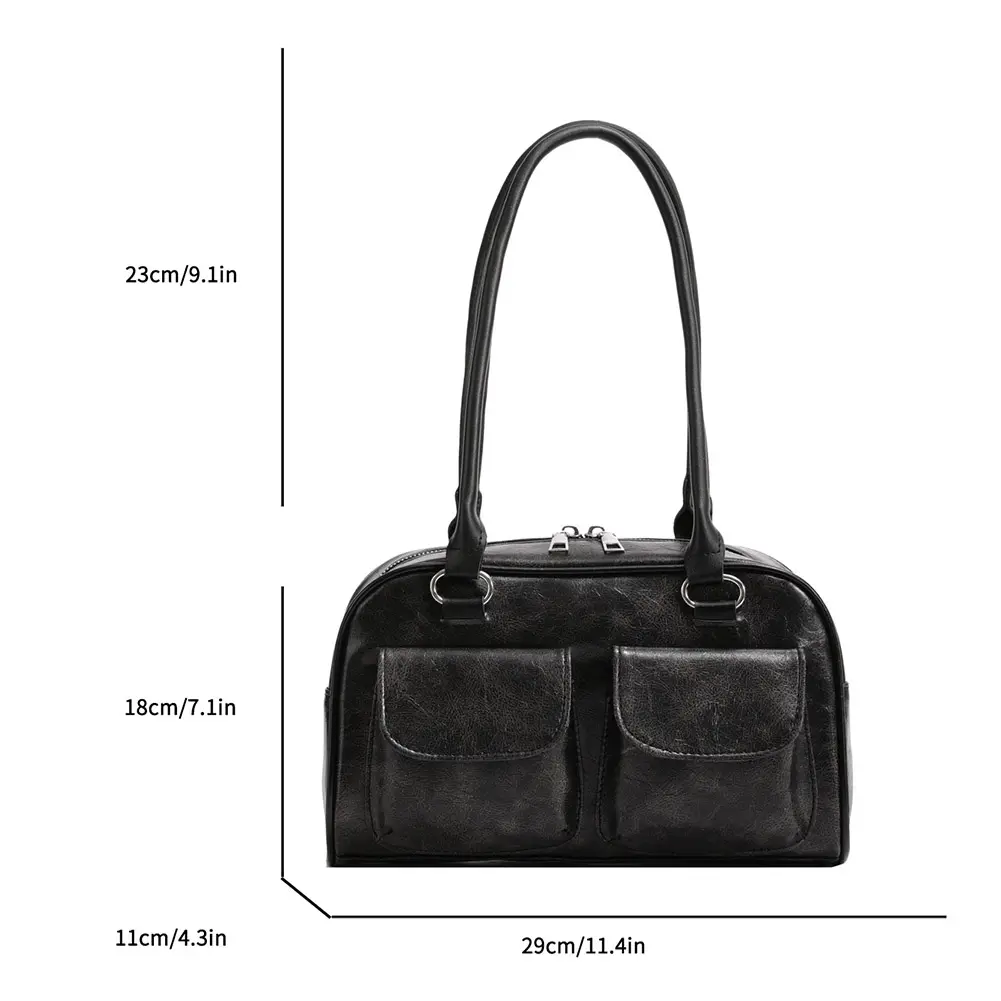 Women Fashion Armpit Bag Double Pocket PU Stylish Underarm Bags Solid Color Simple Commuting Bag Large Capacity Retro Handbag
