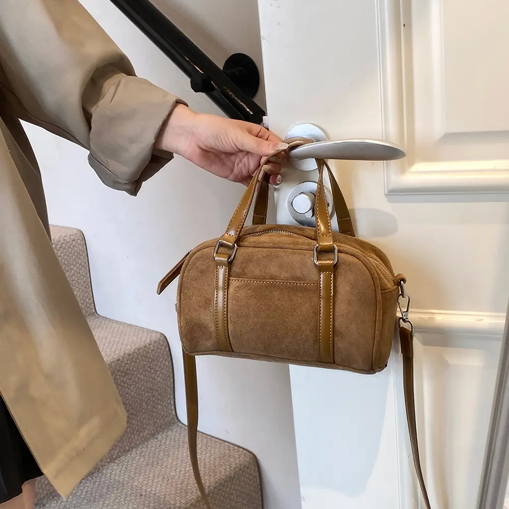 Women Suede Shoulder Bag Adjustable Strap Tote Bag with Interior Pocket Top Handle Bag Zipper for Work Travel