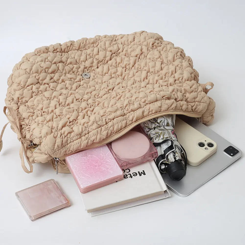 Shoulder Bag Quilted Puffy Handbag for Women Adjustable Strap Carryall Bag Zipper Puff Purse for Travel Work