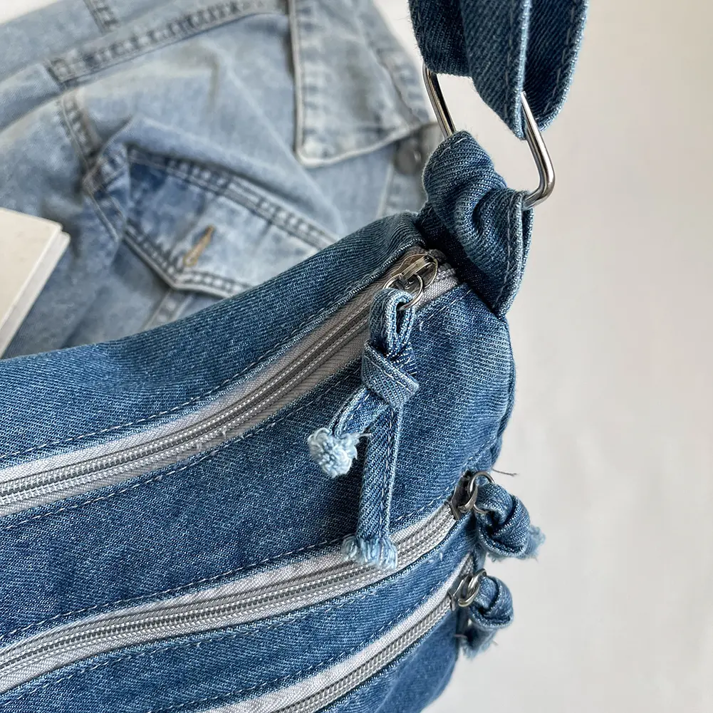 Denim Satchel Large Capacity Stylish Crossbody Bags Women's Fashion Shoulder Bag Adjustable Strap Messenger Bag Casual Sling Bag