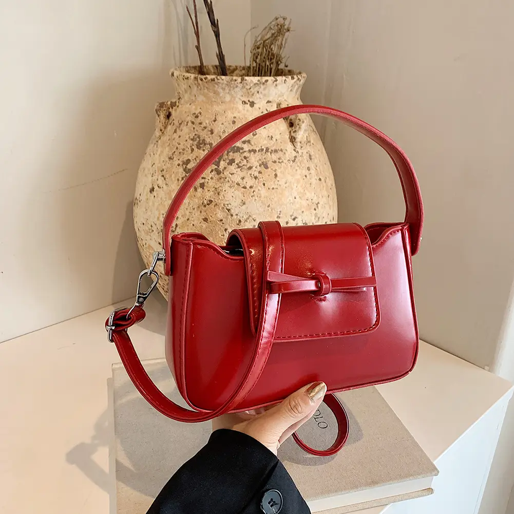 Shoulder Bag for Women Bow Clutch Purse PU Leather Adjustable Strap Underarm Bag Solid Square Bag for Travel Work