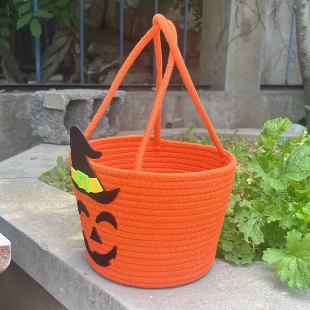 Halloween Pumpkin Bucket Bag with Witch Hat Pumpkin Tote Handbag Candy Storage Bucket for Trick Or Treating