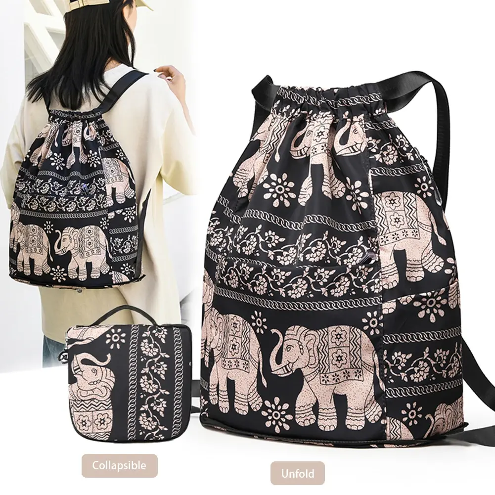 Drawstring Casual Backpack Foldable Unisex Sports Knapsack Dry-wet Separation Multifunctional with Zipper Handle for Laptop Book
