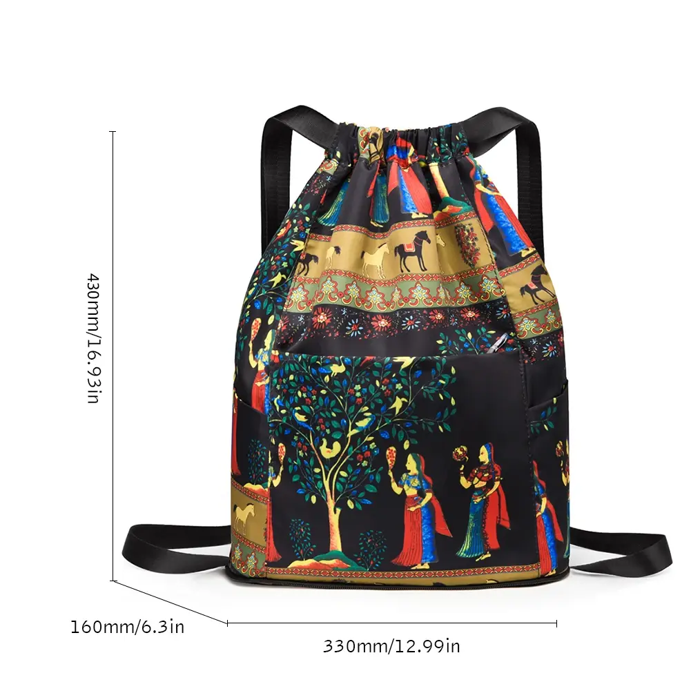 Drawstring Casual Backpack Foldable Unisex Sports Knapsack Dry-wet Separation Multifunctional with Zipper Handle for Laptop Book