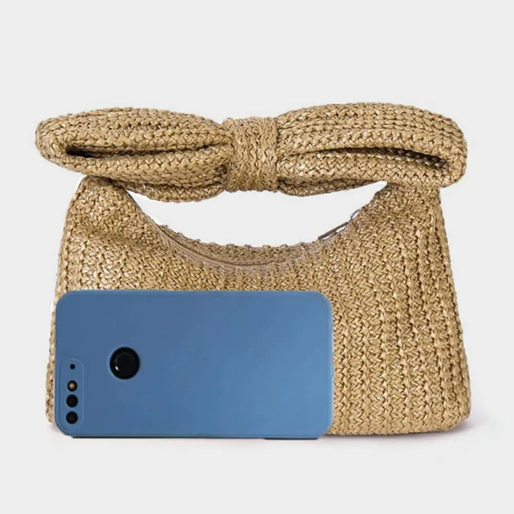 Luxury Bow Straw Bag for Women Crochet Beach Tote Handbag Raffia Woven Purse Rattan Female Party Wedding Bag Summer Clutch Bag