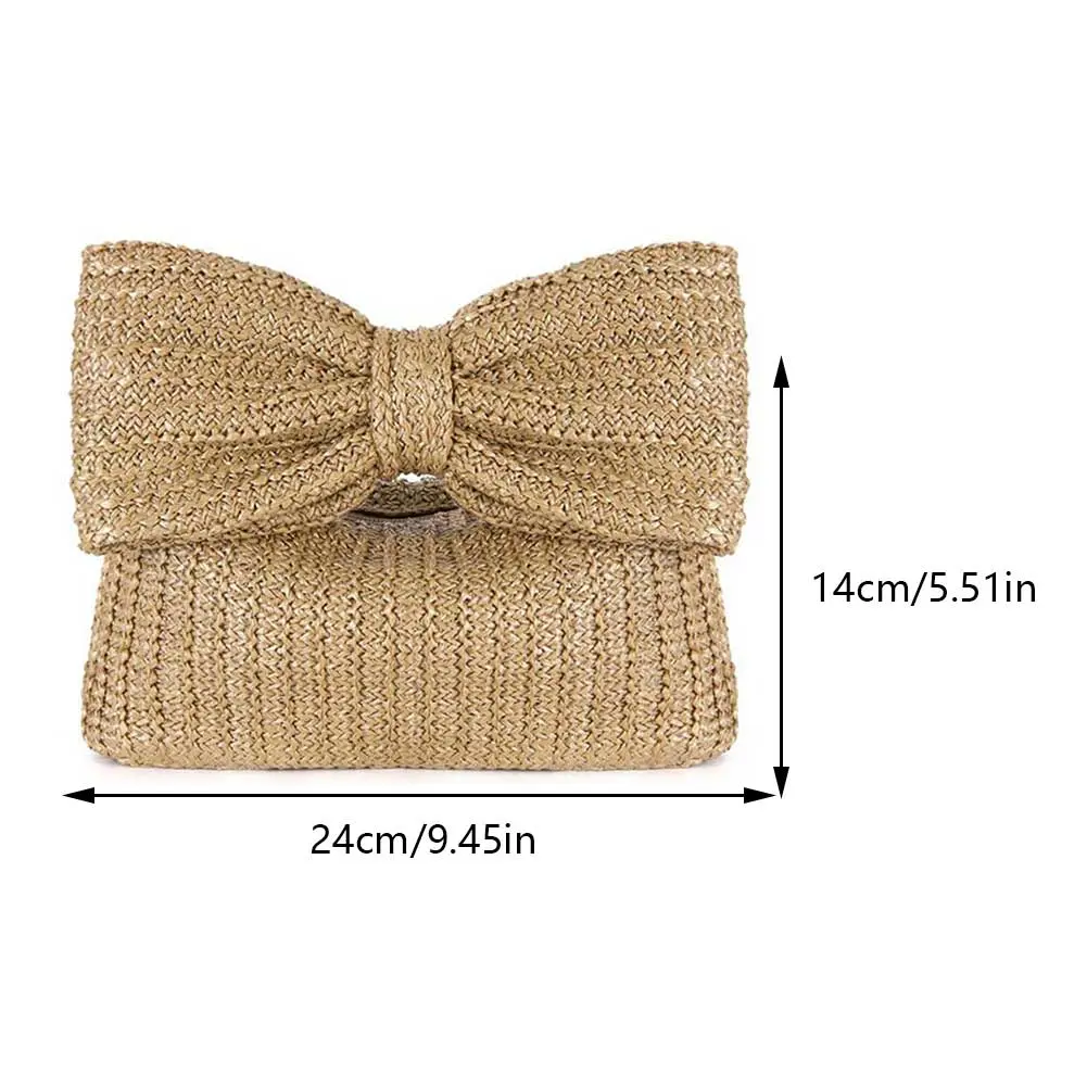 Luxury Bow Straw Bag for Women Crochet Beach Tote Handbag Raffia Woven Purse Rattan Female Party Wedding Bag Summer Clutch Bag