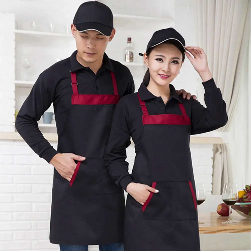 Waterproof Oil Cooking Kitchen Apron with Two Pockets Men Women Dishwashing Aprons Adjustable Bib Kitchen Cleaning Accessories