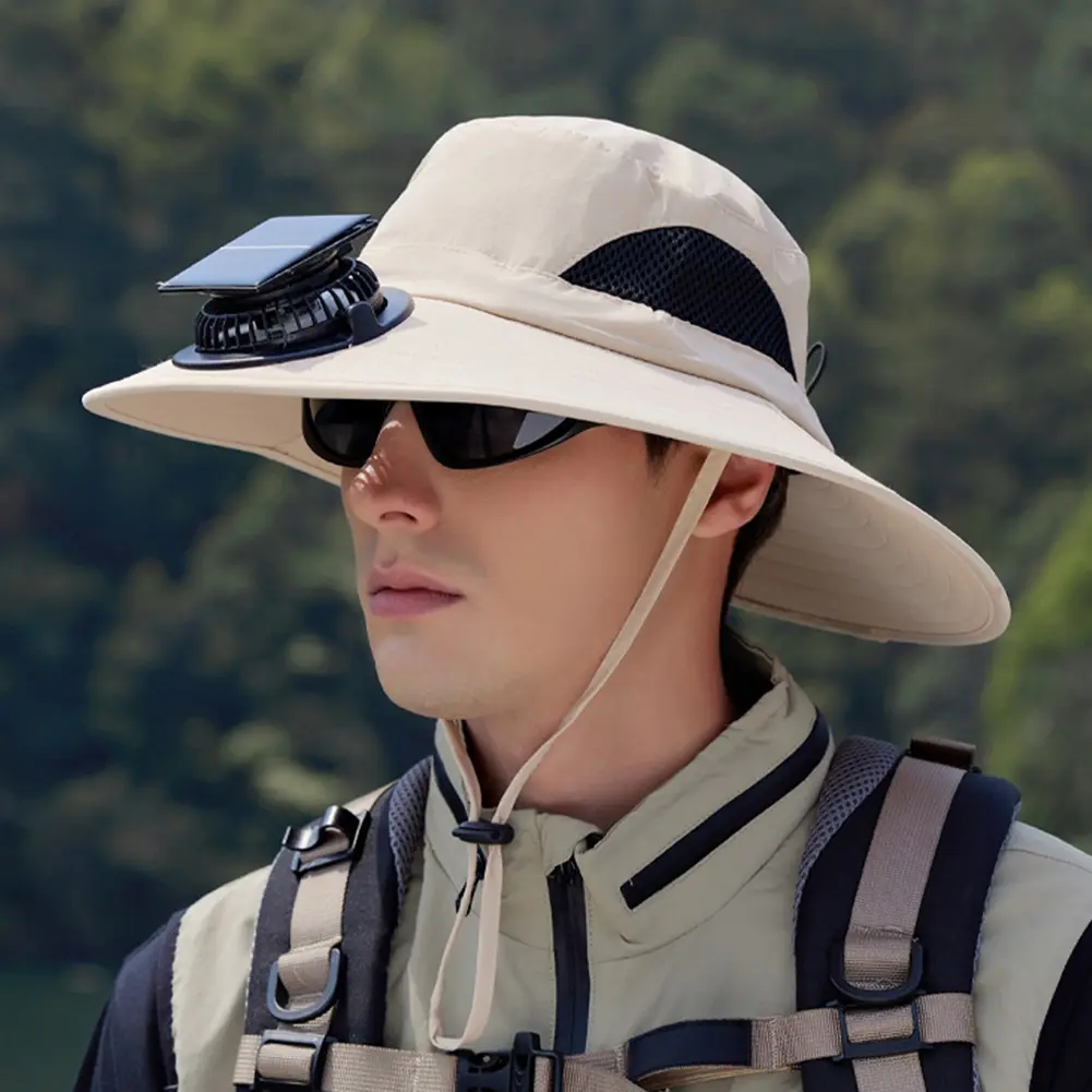 Wide Brim Solar Fan Hat Beach Hat with Removable & USB Charging Fan Outdoor Fishing Hat for Outdoor Summer Camping Beach