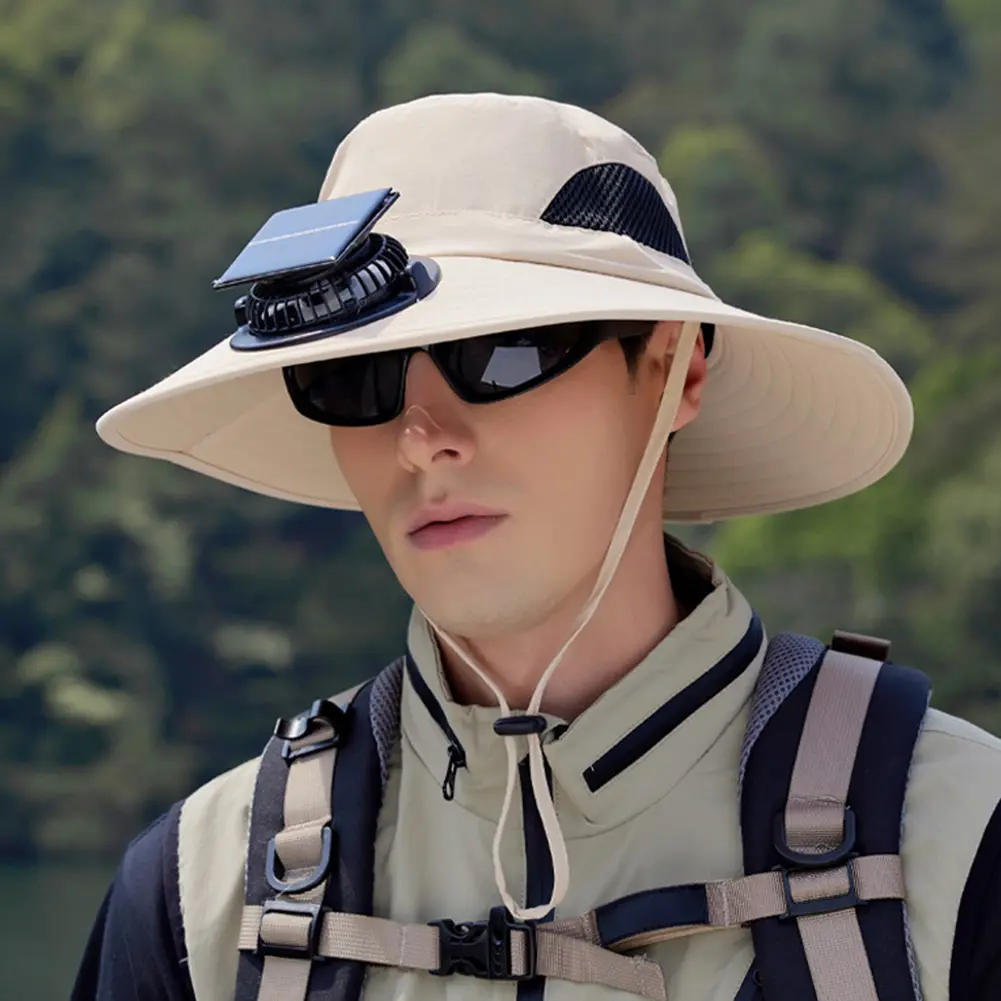 Wide Brim Solar Fan Hat Beach Hat with Removable & USB Charging Fan Outdoor Fishing Hat for Outdoor Summer Camping Beach