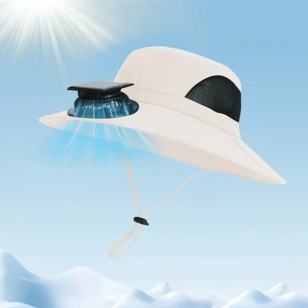 Wide Brim Solar Fan Hat Beach Hat with Removable & USB Charging Fan Outdoor Fishing Hat for Outdoor Summer Camping Beach