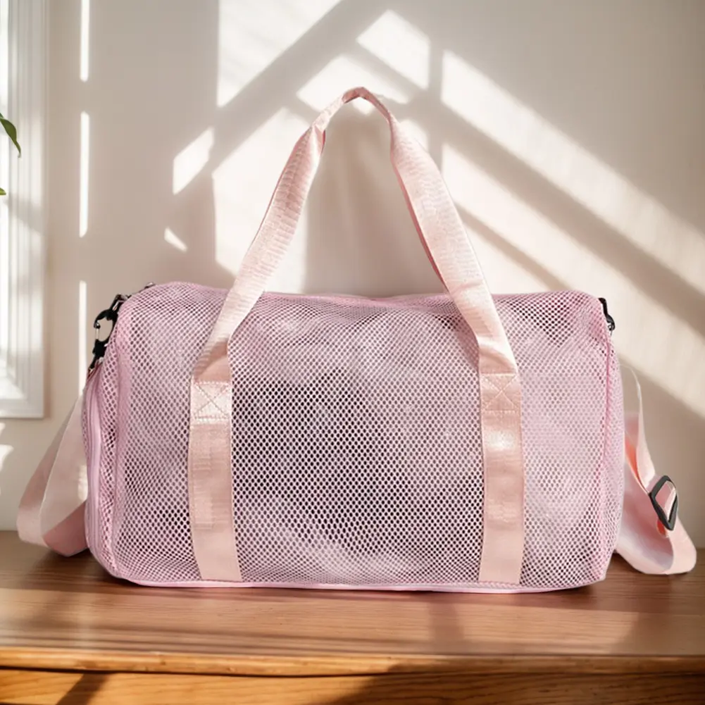 Mesh Travel Duffle Bag Carry On Sport Bag with Shoe Compartment Fitness Messenger Bag Dry Wet Separation for Outdoor Travel