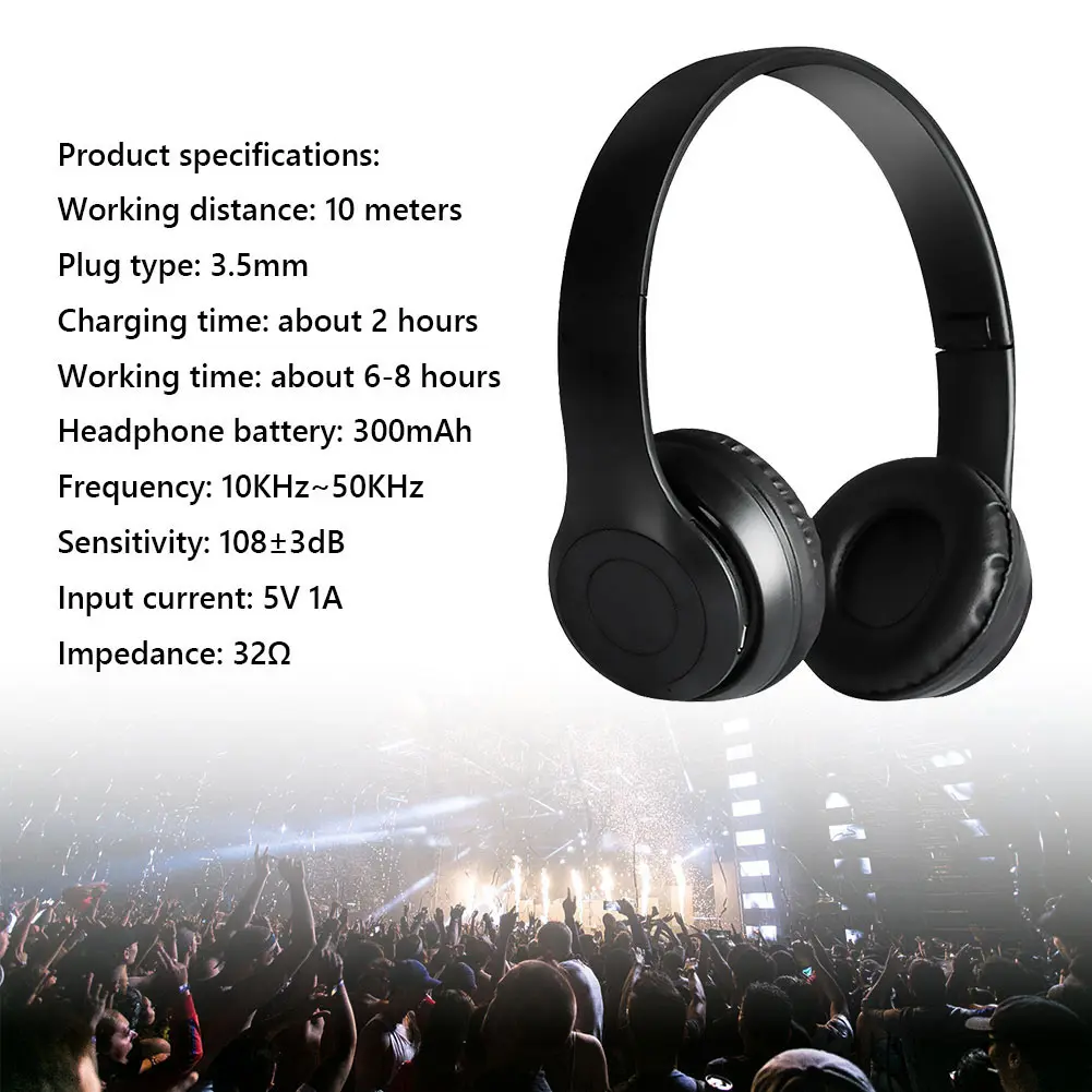 P47 Wireless Stereo Headset Card Mp3 Player Bluetooth-Compatible 5.0 Game Headset Support Hands-Free Built-in Mic for Smartphone
