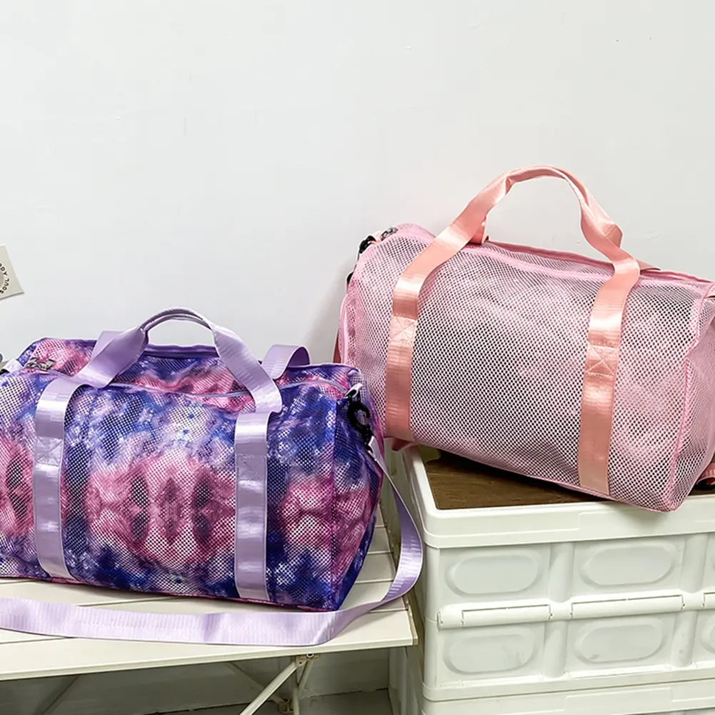 Mesh Travel Duffle Bag Carry On Sport Bag with Shoe Compartment Fitness Messenger Bag Dry Wet Separation for Outdoor Travel