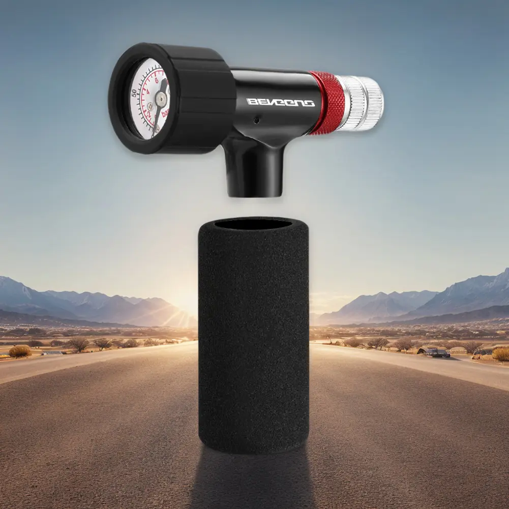 CO2 Bicycle Pump with Sponge Cover Air CO2 Inflator Schrader & Presta Valve Portable Tire Inflator Cycling Accessories