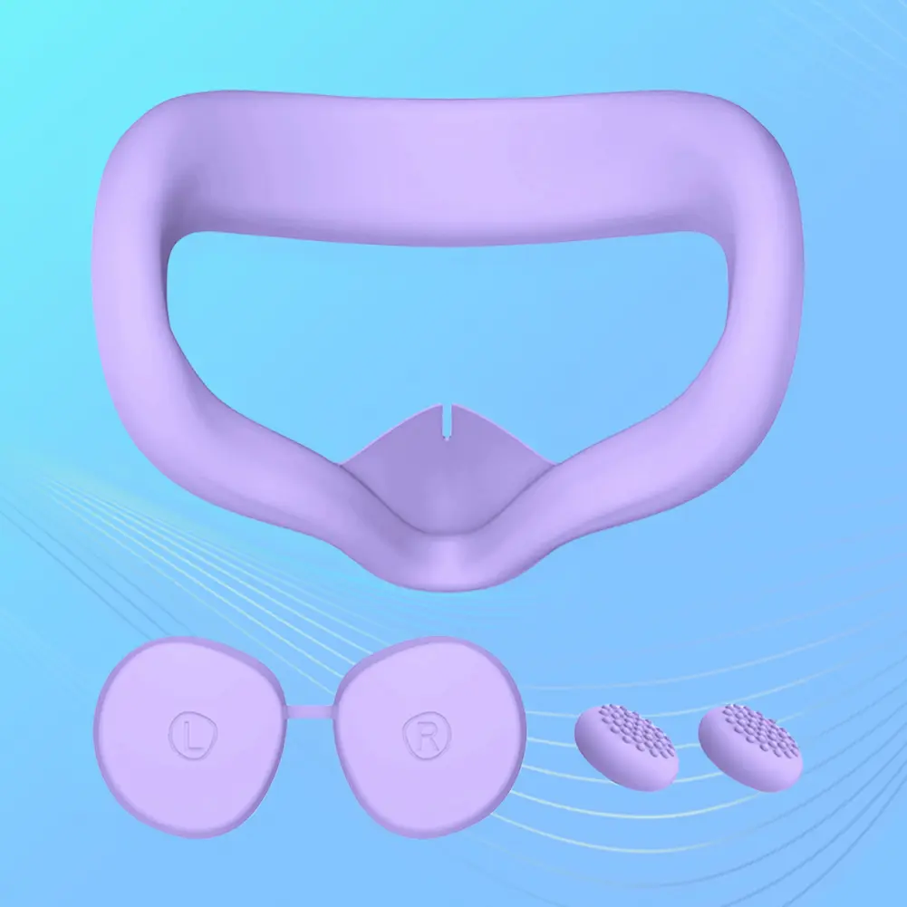 Silicone Cover Set Silicone VR Face Cover with Len Cover & Thumb Stick Caps VR Silicone Mask Cover for Meta Quest 3S VR Headset