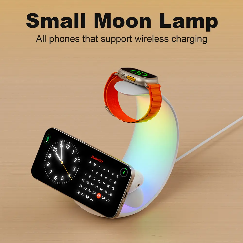 4 in 1 Magnetic Wireless Charger Stand QC3.0 PD 15W Fast Charging Dock Station Desk Lamp for iPhone 15 14 Apple Watch AirPods