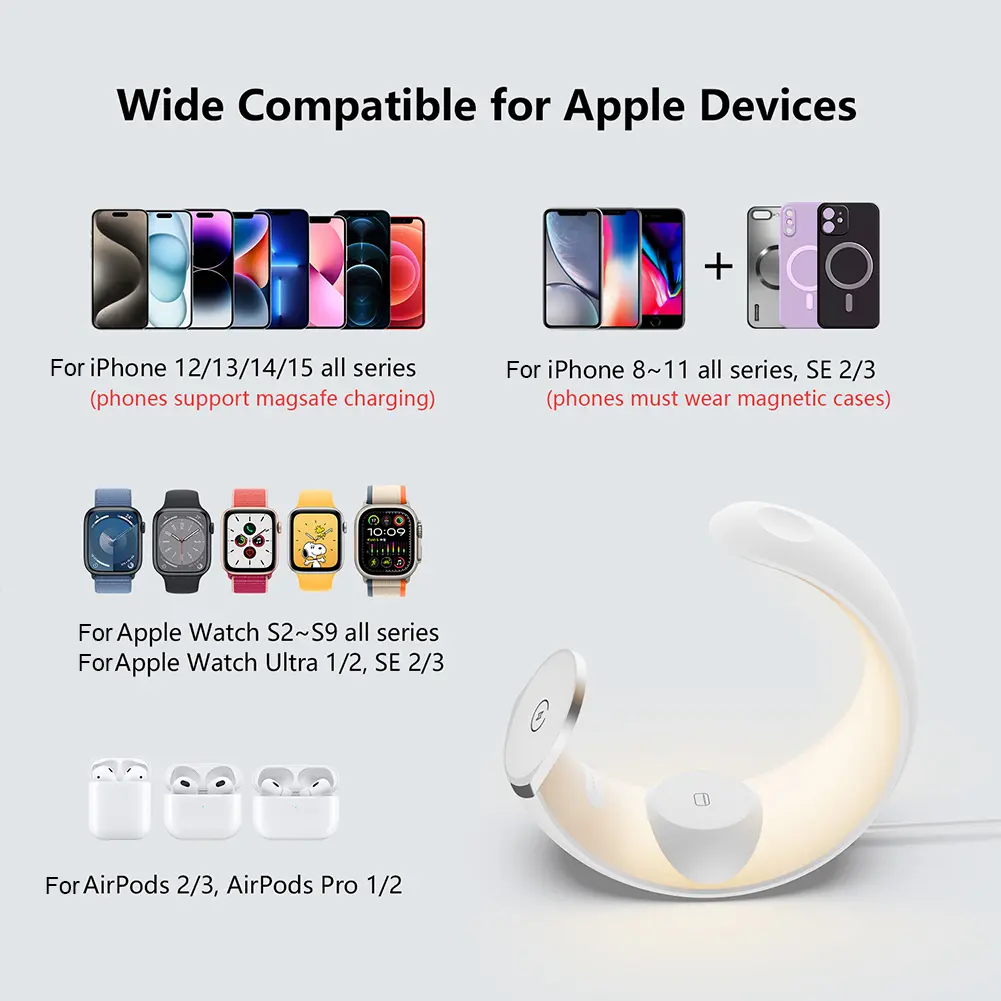 4 in 1 Magnetic Wireless Charger Stand QC3.0 PD 15W Fast Charging Dock Station Desk Lamp for iPhone 15 14 Apple Watch AirPods