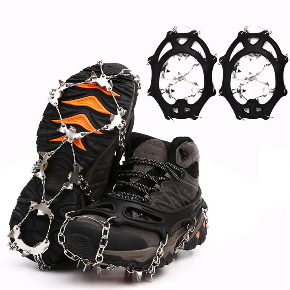 1 Pair Ice Crampons Stainless Steel 24 Teeth Mountaineering Cleats Lightweight with Carry Bag Ice Climbing Kit for Men and Women