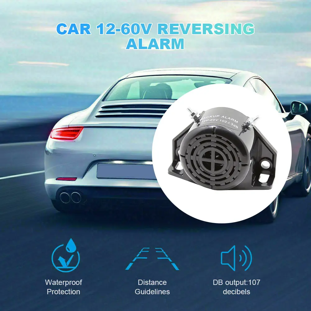 12-60V Decibel Backup 107dB Sound Warning Alarm IPX6 Waterproof Truck Alarm Siren Beeper for Vehicle Reversing Reminder