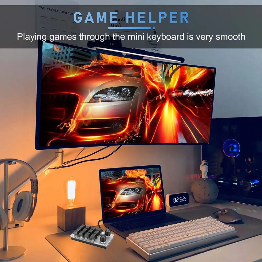 12 Key 2 Knob Photoshop Gaming Keypad Bluetooth-Compatible/Wired Mechanical Macropad Hotswap for Gamers/Designers/Video Editor