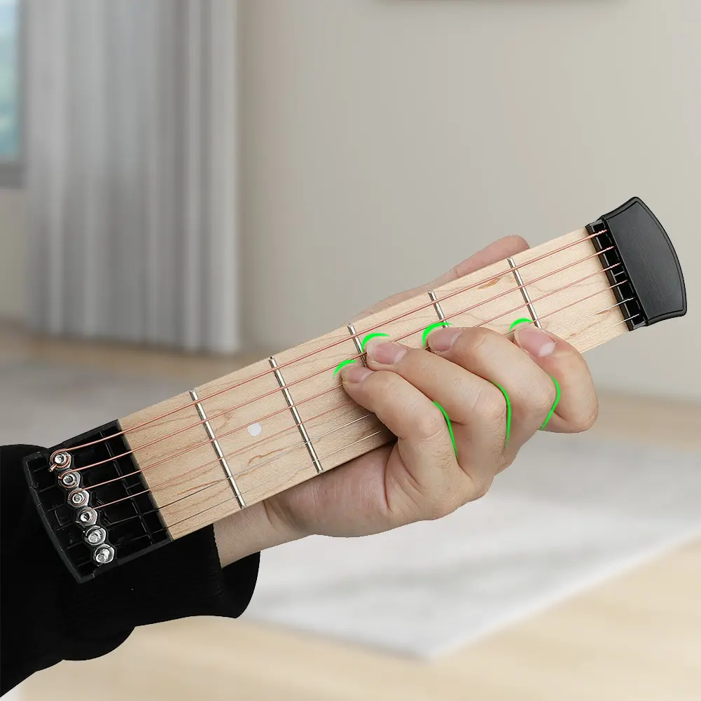 6 String 4/6 Fret Pocket Guitar Practice Neck Portable Guitar Chord Practice Tool Wooden Guitar Practice Tool for Beginner