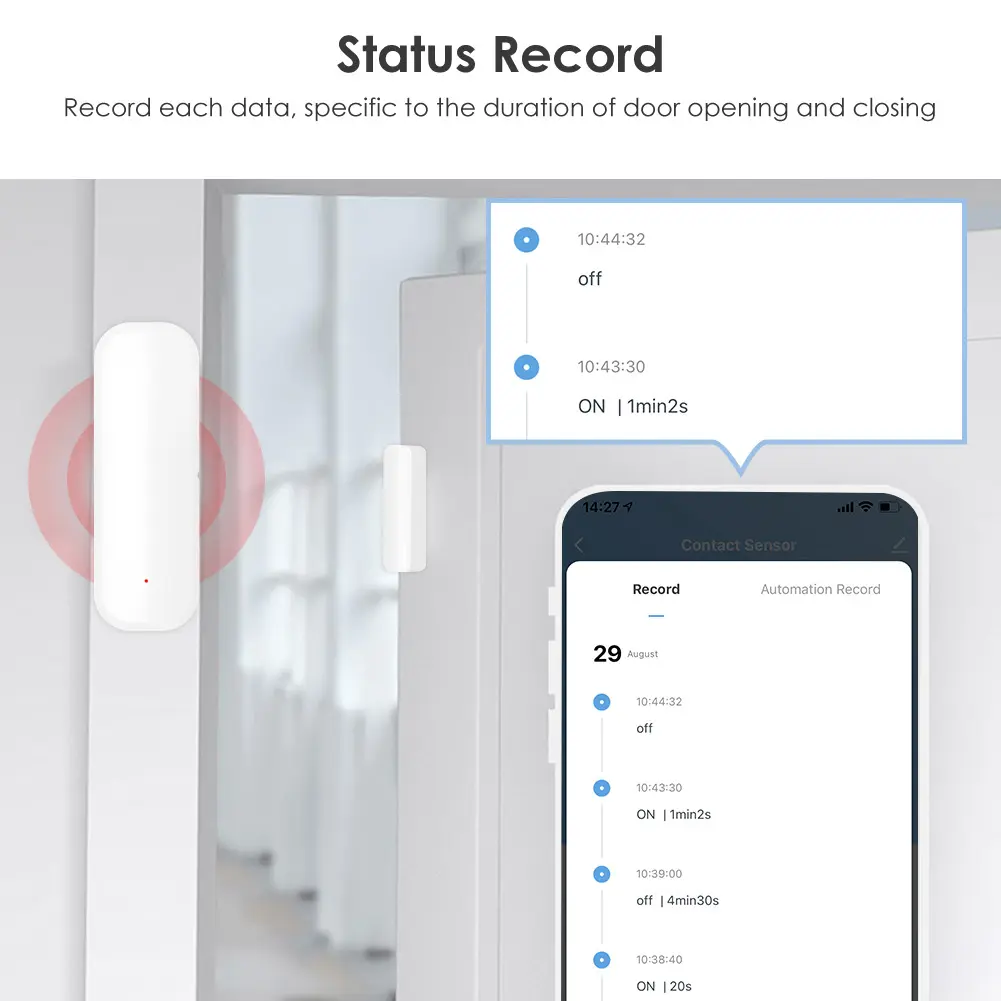 WiFi/Zigbee Smart Door Sensor APP Remote Control Tuya Smart Door Open/Closed Detector Notification Support for Google Home/Alexa