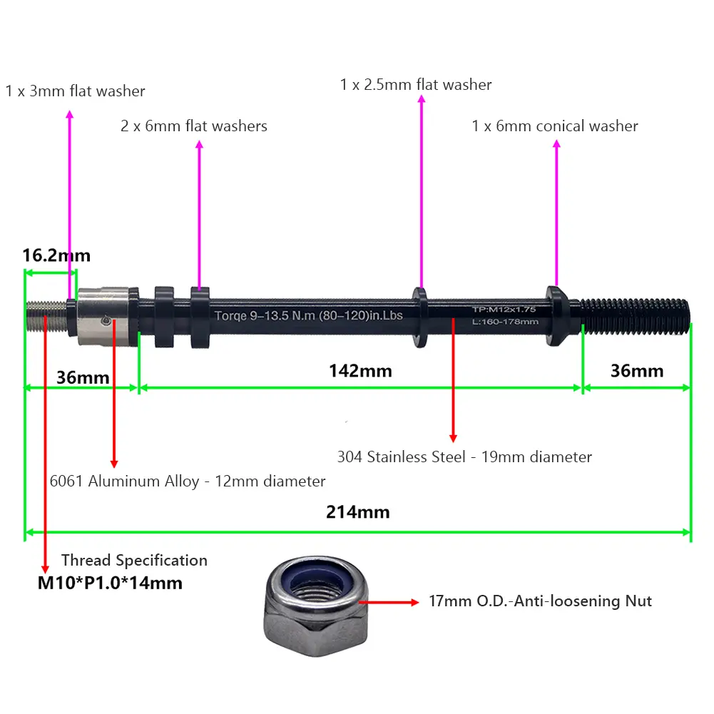 Bicycle Trailer Thru Axle 160-178mm Cargo Trailer Kid Trailer Thru Axle Bike Trailer Hitch Axle Bike Accessories