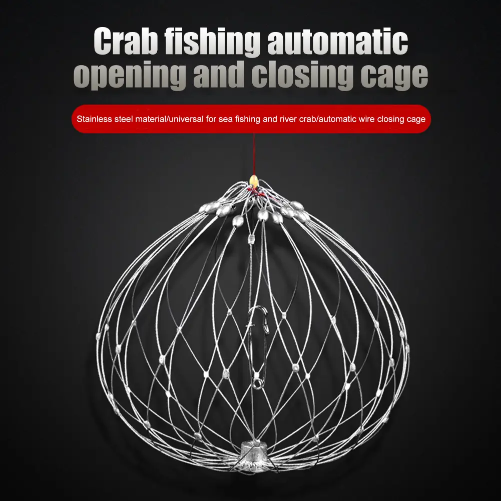 Fish Crab Network Automatic Open Closing Wire Fish Crab Cage Steel Wire Collapsible Outdoor Fishing Accessories