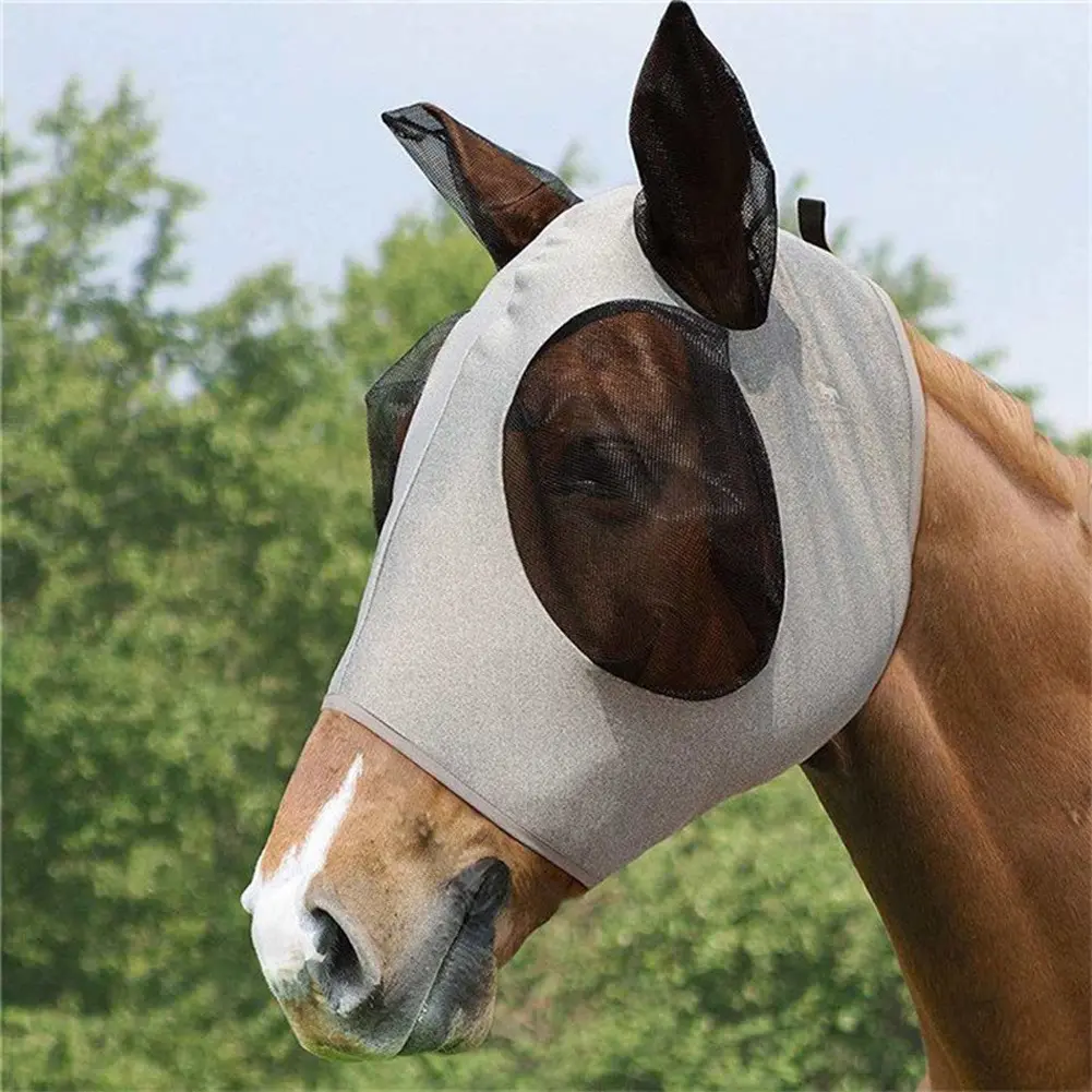 Anti-mosquito Horse Hood Mesh Fly Mask Hood Horse Mask Breathable Anti Mosquito Mask Ear Protection Fly Mask Bonnet Net