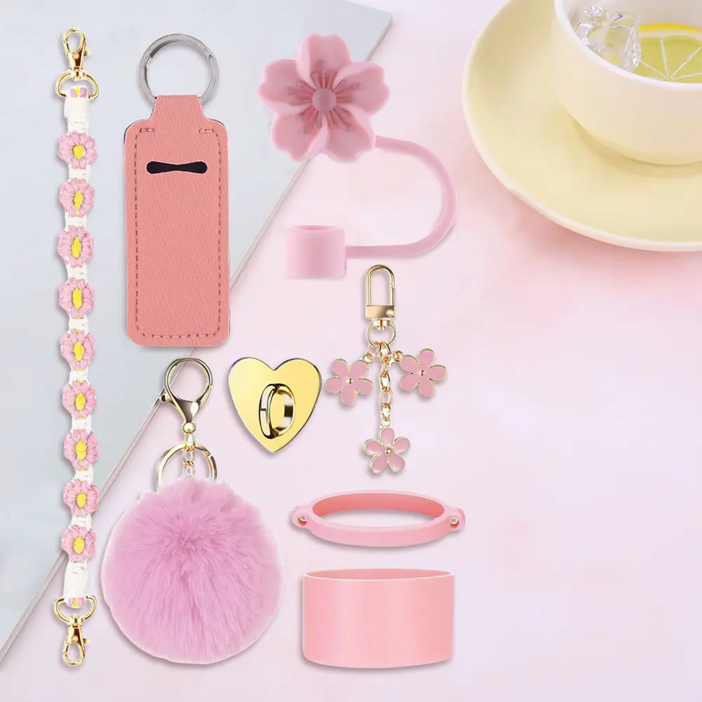 8Pcs/Set Siliocne Boot Straw Sleeve Handle Strap Lipstick Pouch Mini Hook for Stanley 40oz Tumbler Accessories Set