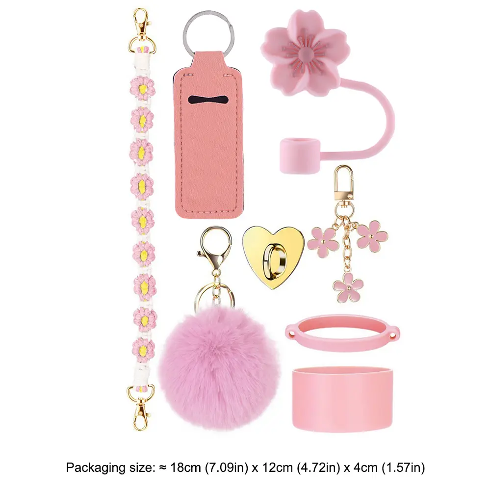 8Pcs/Set Siliocne Boot Straw Sleeve Handle Strap Lipstick Pouch Mini Hook for Stanley 40oz Tumbler Accessories Set
