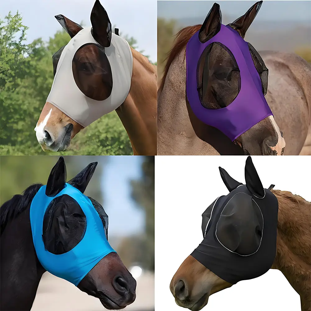 Anti-mosquito Horse Hood Mesh Fly Mask Hood Horse Mask Breathable Anti Mosquito Mask Ear Protection Fly Mask Bonnet Net