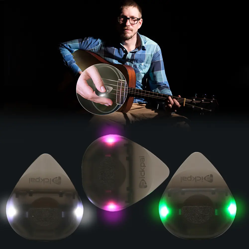 Plastic Guitar Picks with High-Sensitivity LED Light Musical Instrument Glowing Plectrum Portable for Bass Electric Guitarists