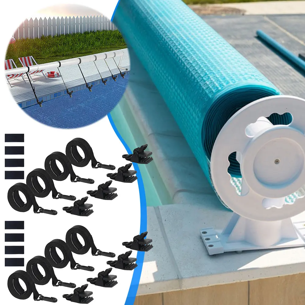 24Pcs Pool Solar Cover Reel Attachment Kit Including 8 Straps 8 Clips and 8 Fastener Swimming Pool Solar Cover Straps and Clips