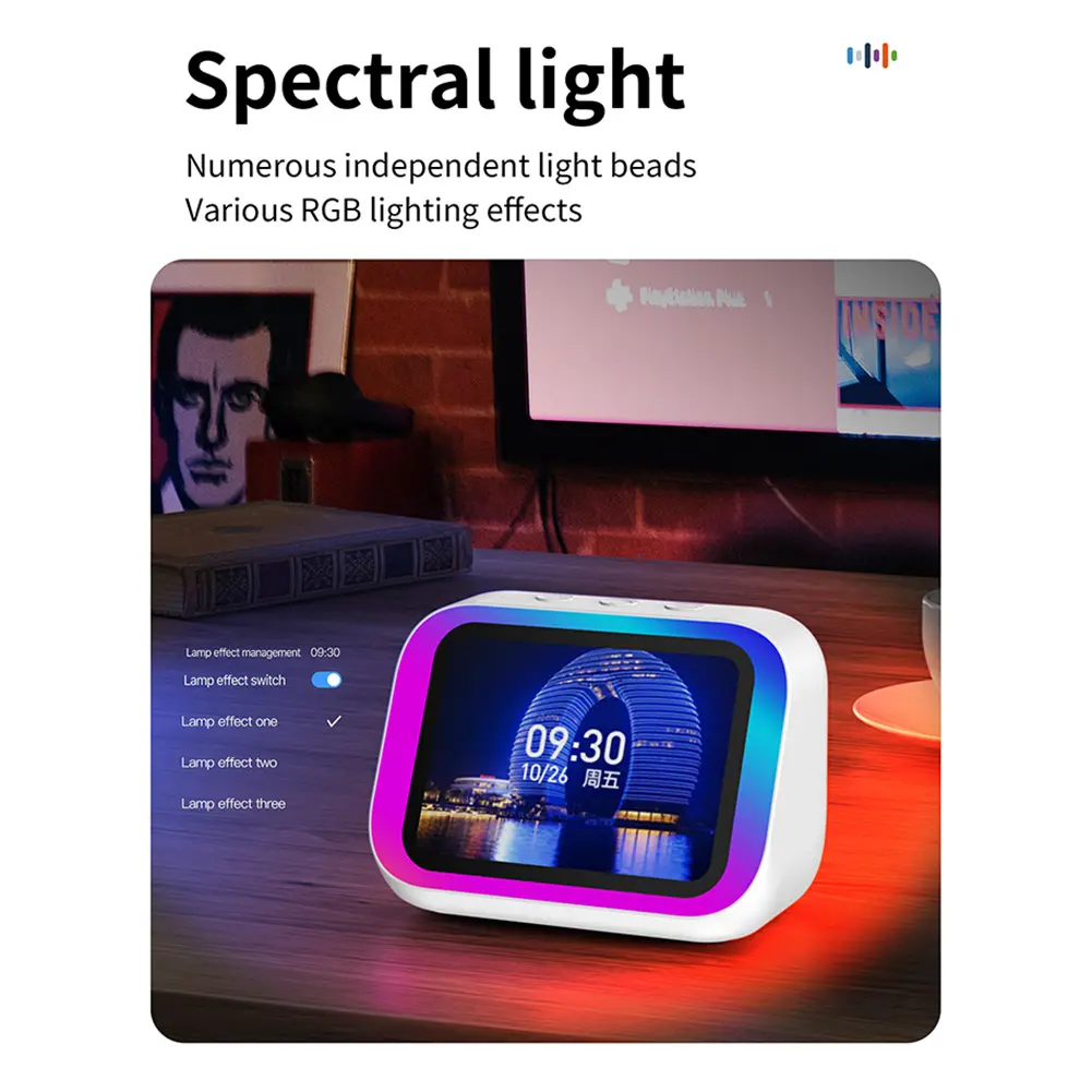 TF26 Pro Smart Speaker with RGB Lights Bluetooth Music Stories Player Home Voice Assistant Alarm Clock For Bedroom Living Room