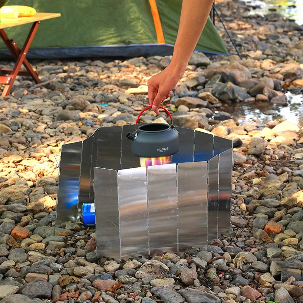 12/14/16 Plates Gas Stove Wind Shield Outdoor Camping Picnic Cooking Burner Windproof Screen Aluminum Alloy Foldable Wind Screen