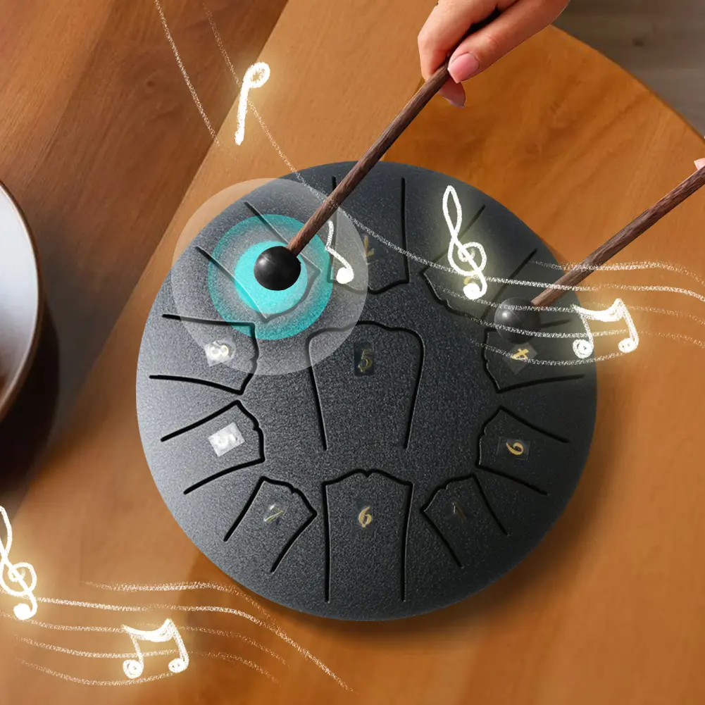 6 Inch 11 Notes Hand Pan Drum Rain Drum Ethereal Drum Music Book Drum Mallets Rain Chime Steel Tongue Drum for Meditation Yoga