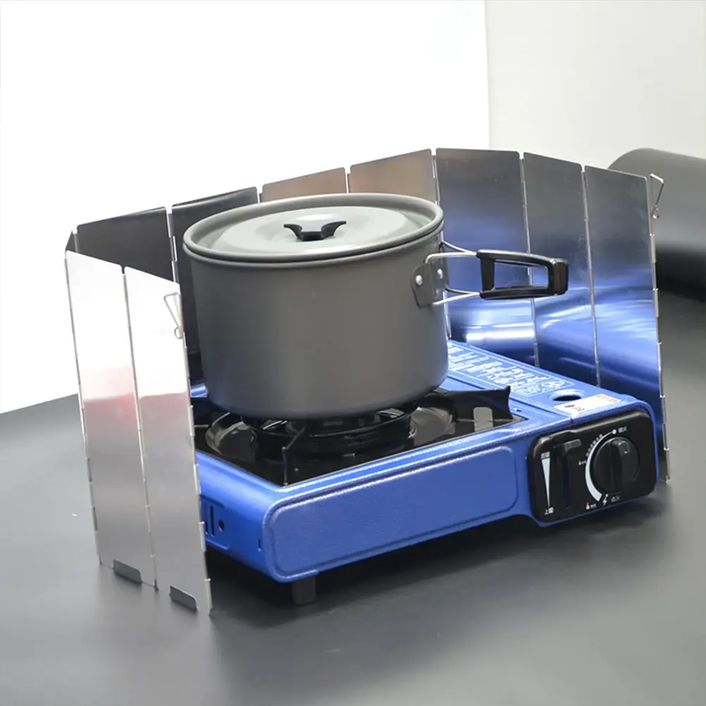 12/14/16 Plates Gas Stove Wind Shield Outdoor Camping Picnic Cooking Burner Windproof Screen Aluminum Alloy Foldable Wind Screen