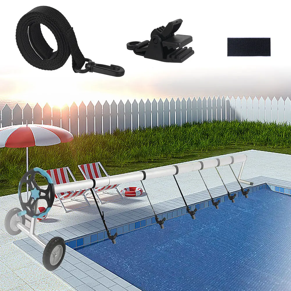 24Pcs Pool Solar Cover Reel Attachment Kit Including 8 Straps 8 Clips and 8 Fastener Swimming Pool Solar Cover Straps and Clips
