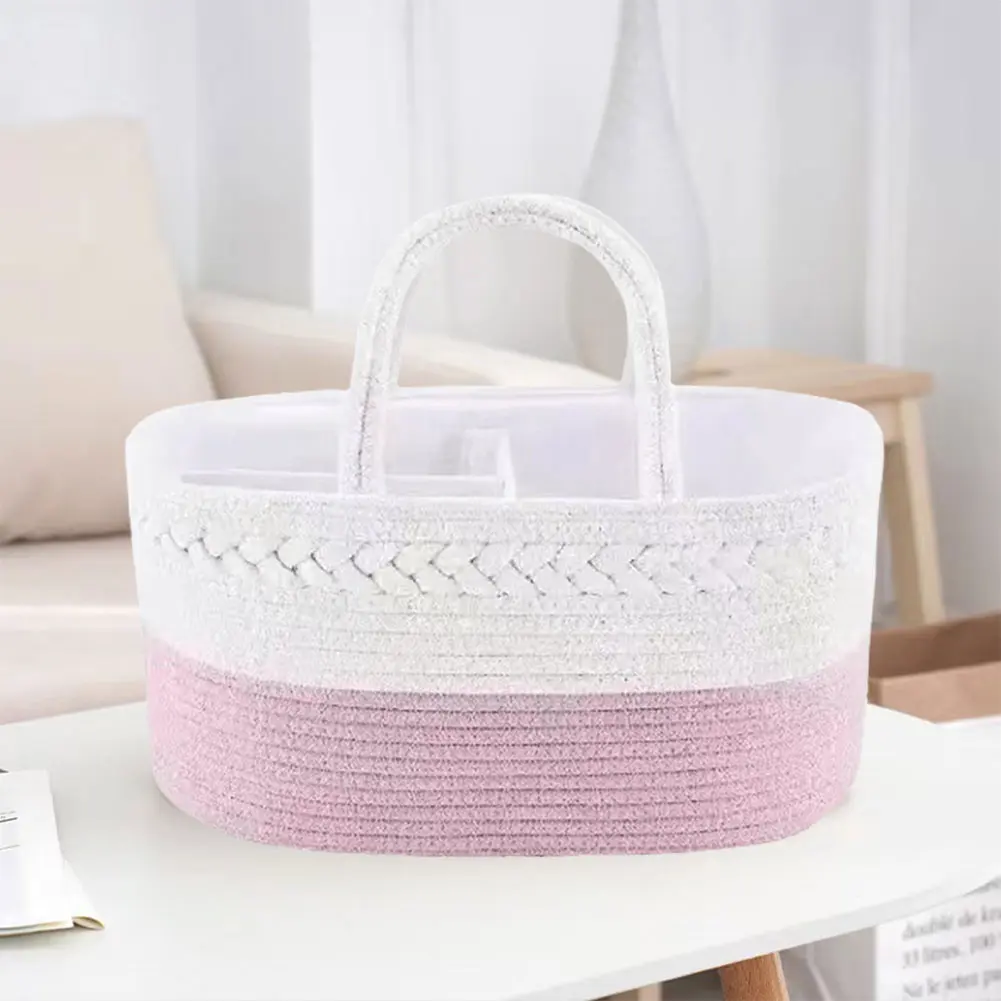 Baby Diaper Caddy Organizer Cotton Rope Changing Table Organizer with Divider Car & Changing Table Tote for Baby Diaper Storage