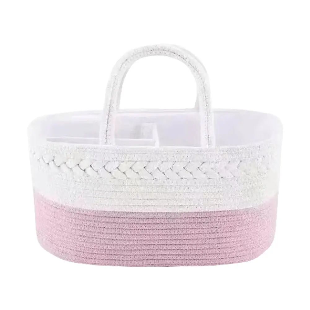 Baby Diaper Caddy Organizer Cotton Rope Changing Table Organizer with Divider Car & Changing Table Tote for Baby Diaper Storage