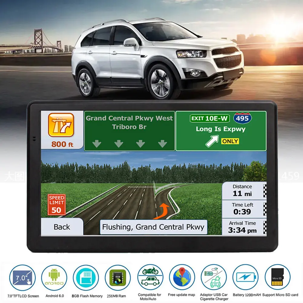 7 Inch HD Car GPS Navigation FM Transmitter Navigation System Touch Screen Portable Navigator Australia North America Europe Map