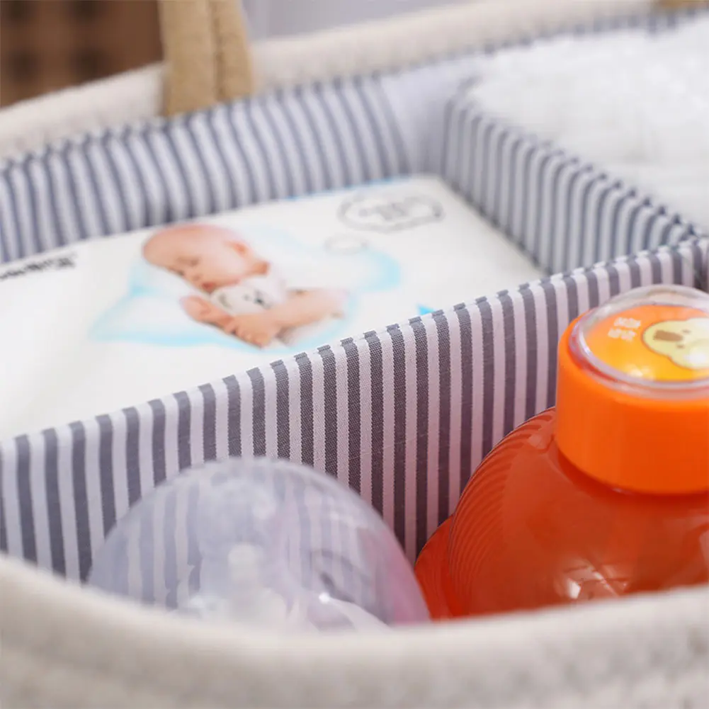Baby Diaper Caddy Organizer Cotton Rope Changing Table Organizer with Divider Car & Changing Table Tote for Baby Diaper Storage