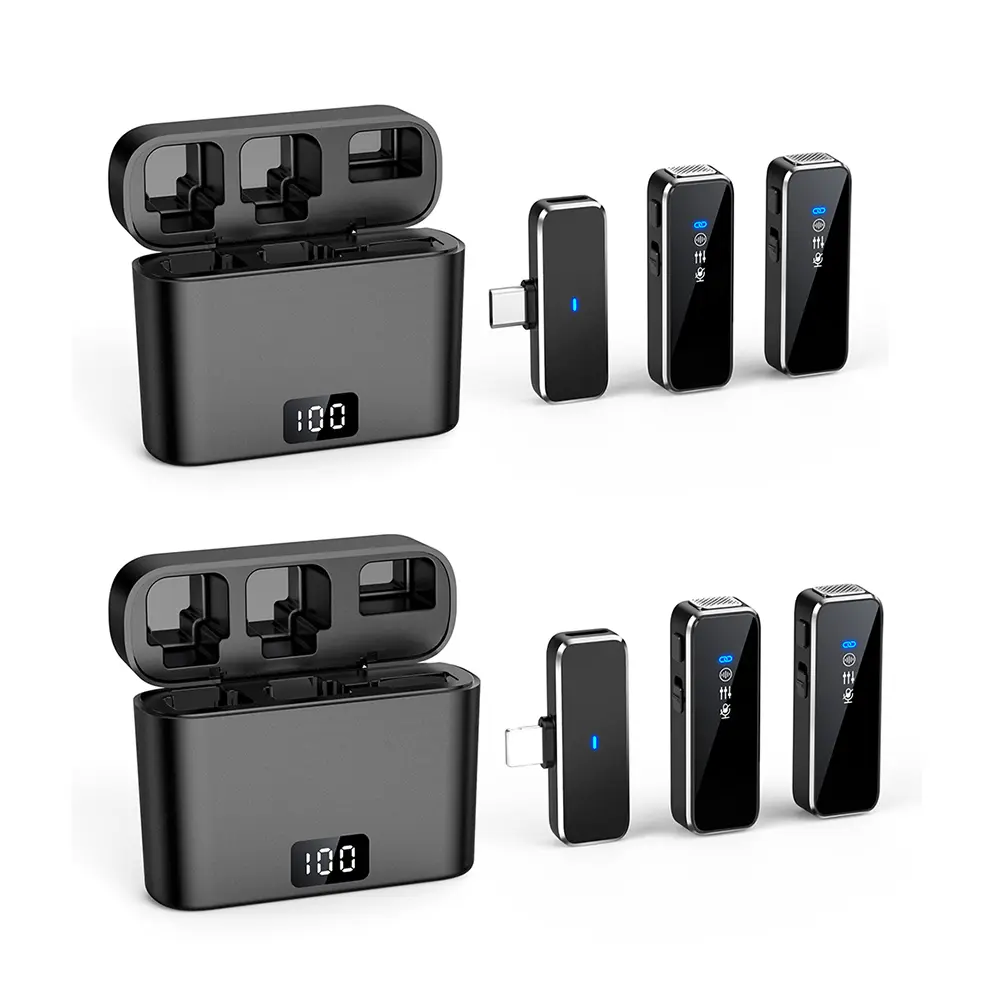 1 To 2 Lavalier Microphone Noise Reduction Wireless Lavalier Microphone with Charging Box Transmitter Receiver Set 2.4g Kits