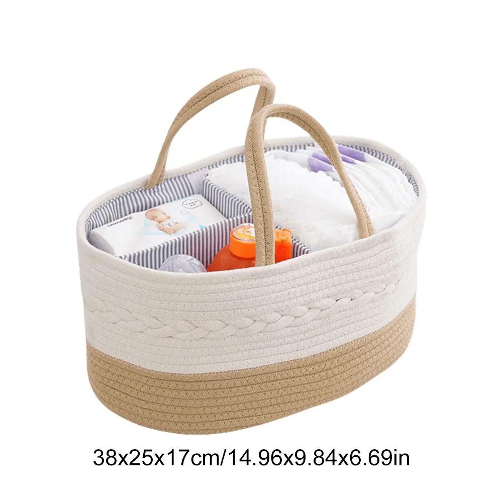 Baby Diaper Caddy Organizer Cotton Rope Changing Table Organizer with Divider Car & Changing Table Tote for Baby Diaper Storage