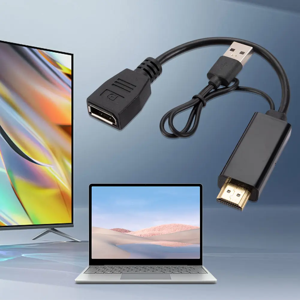 HDMI-Compatible To DisplayPort Cable 4K@60Hz 2K@120Hz with USB Power Cable HDMI-Compatible To Display Port Cord for PS5 PS4 Pro