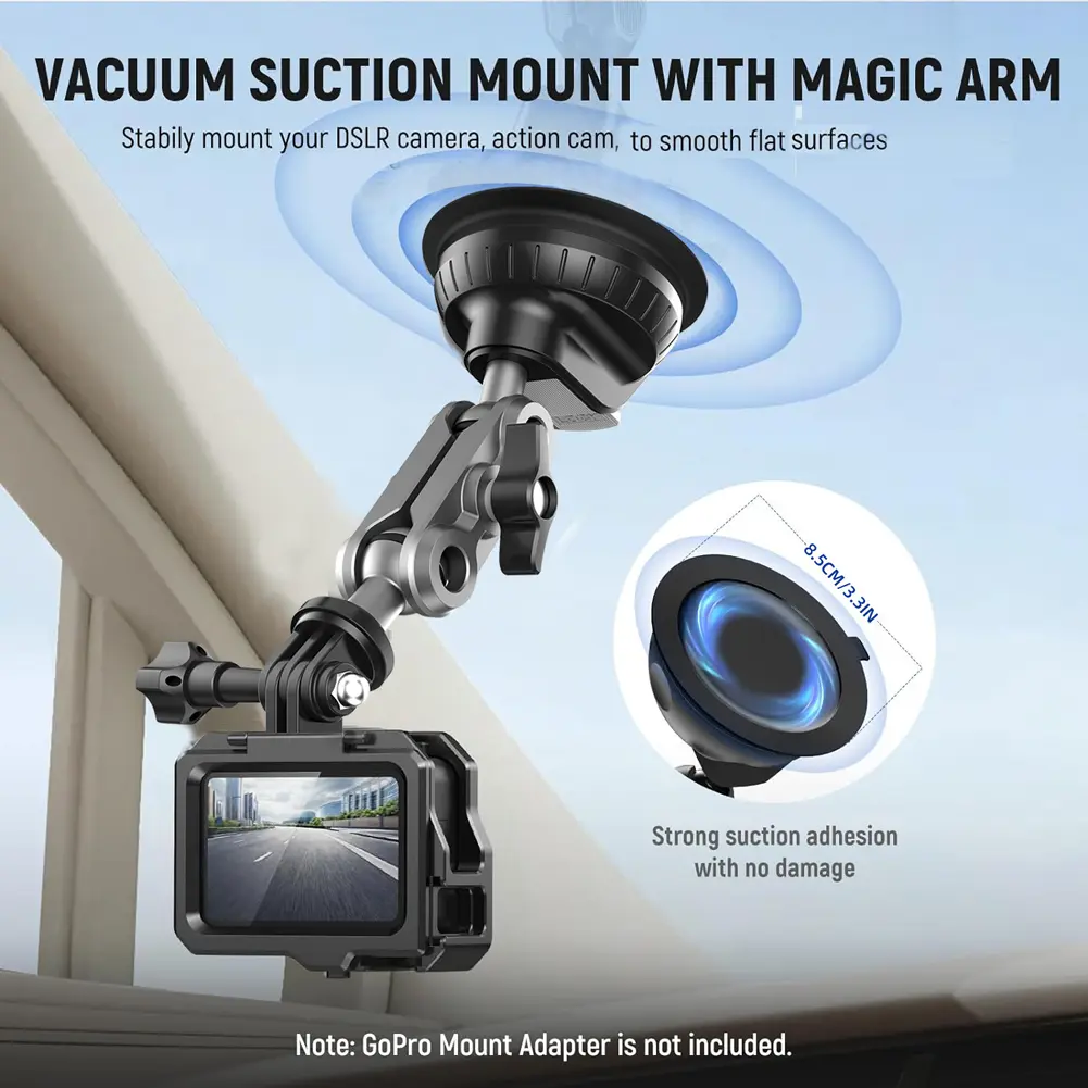 Action Camera Dash Cam Phone Car Mount 1/4 Inch Camera Car Suction Mount 360 Adjustable for Gopro Insta360 DSLR Action Camera