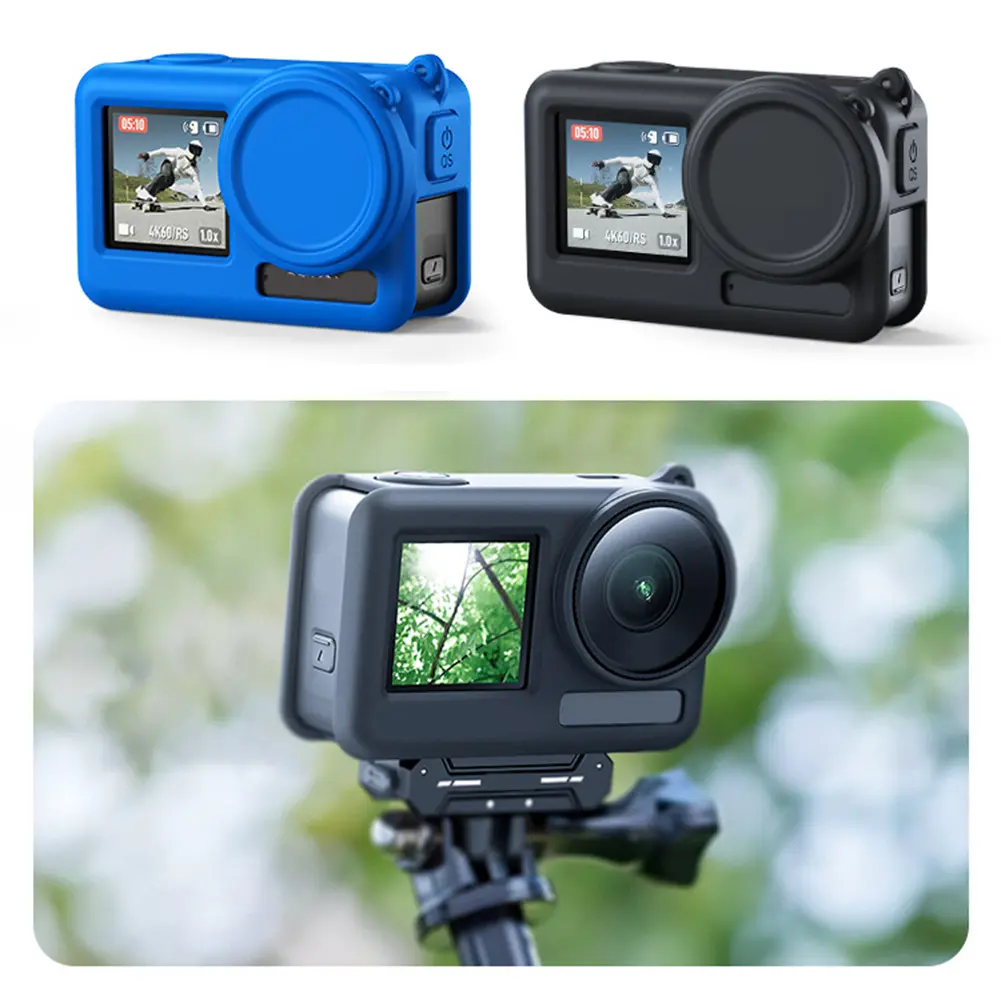 Silicone Camcorder Housing Case with Neck RopeFull Protective Frame Case Anti-Scratch for DJI Action 3 4 Camera Accessories
