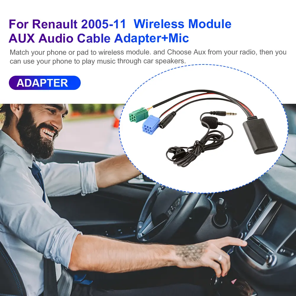 Car Bluetooth-Compatible Module AUX IN Audio MP3 Music Adapter with MIC Radio Stereo AUX Cable Adapter for Renault Megane Scenic